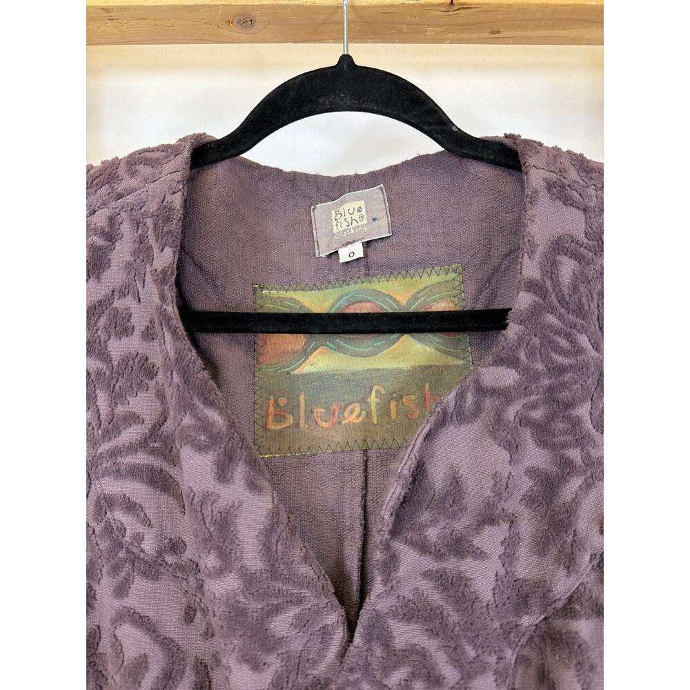 Blue Fish Vintage Purple Embossed Floral Patched Long Duster Jacket Size 0 MED - Picture 2 of 12